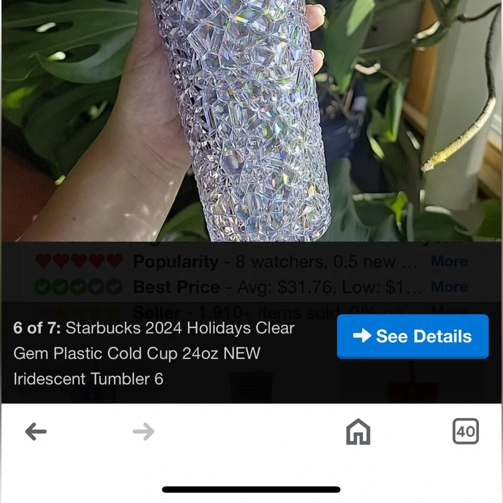 Starbucks 2024 Holidays Clear Gem Plastic Cold Cup 24oz NEW Iridescent Tumbler - Picture 3 of 3